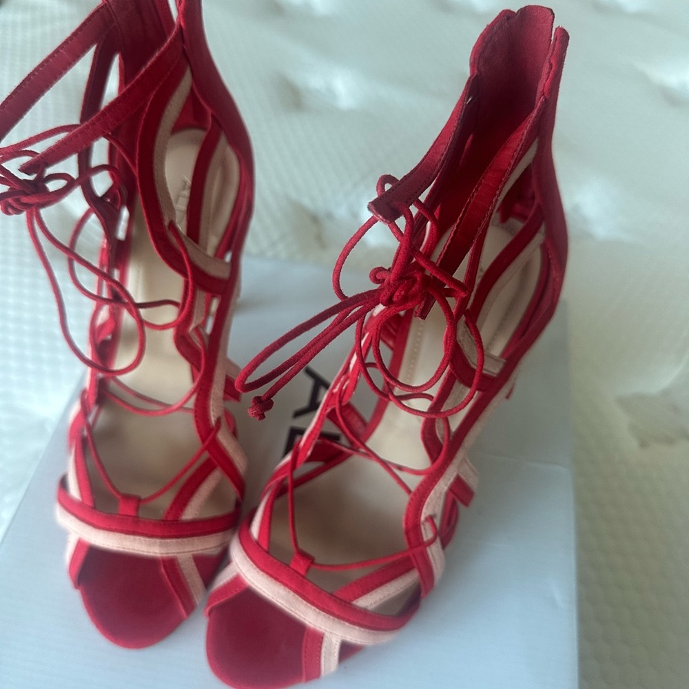 Aldo Red Stiletto Heels Elegant Strappy Design